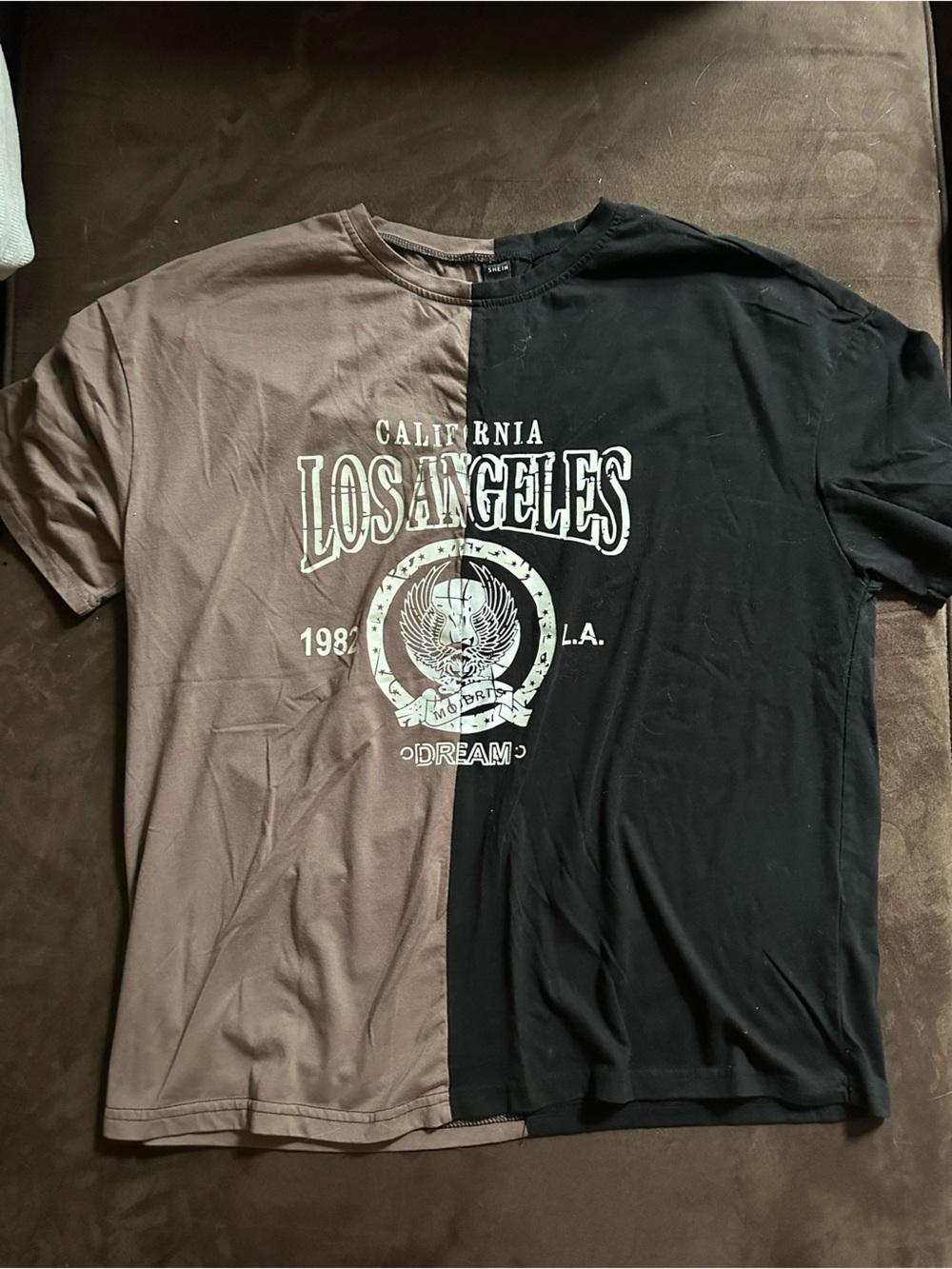 SHEIN Two-Tone Brown and Black Los Angeles Graphic Tee